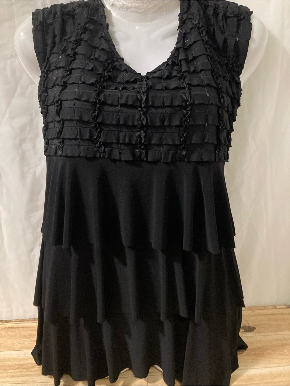 San Francisco Black Tiered Ruffle Sequin Dress Y2K Women Large